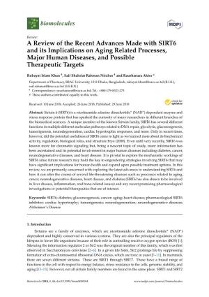 A Review of the Recent Advances Made with SIRT6 and Its Implications on Aging Related Processes, Major Human Diseases, and Possible Therapeutic Targets