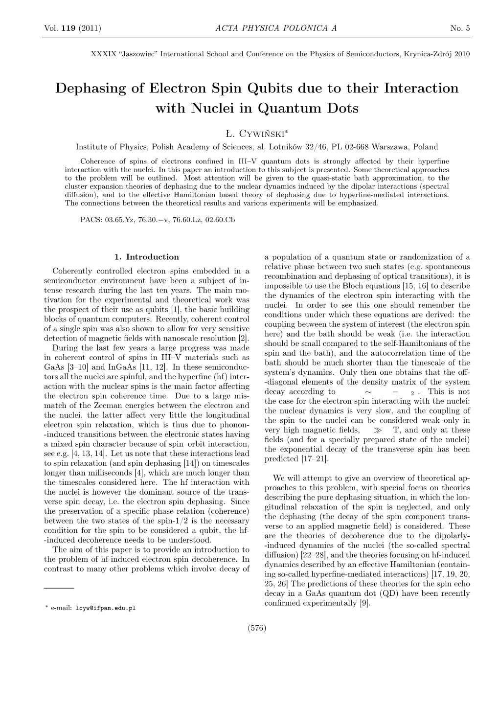 Dephasing of Electron Spin Qubits Due to Their Interaction with Nuclei in Quantum Dots