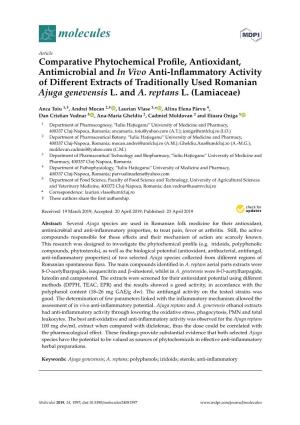 Comparative Phytochemical Profile, Antioxidant, Antimicrobial and In