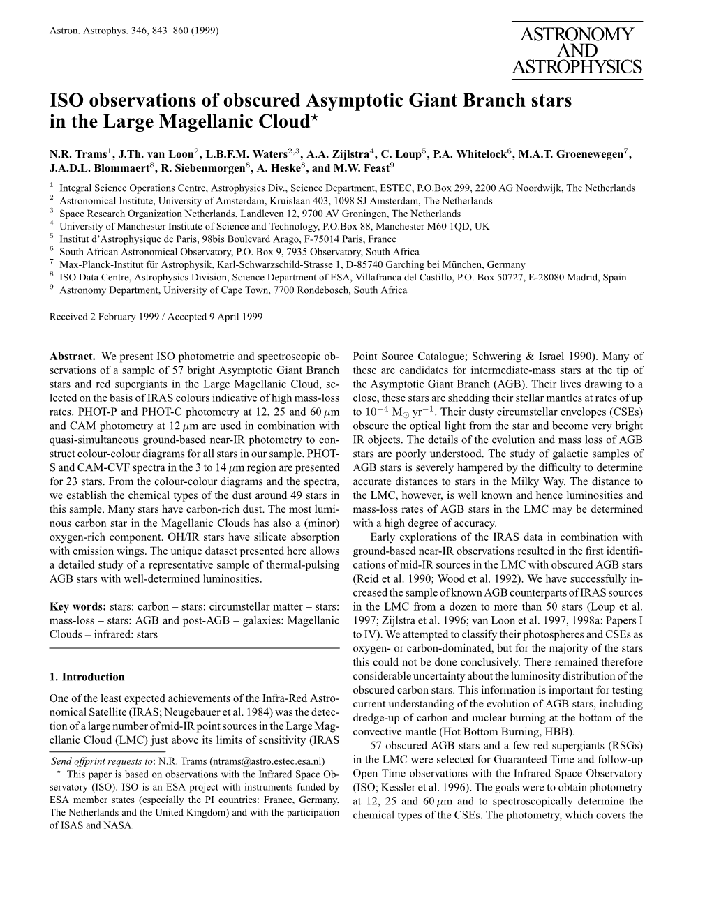 ASTRONOMY and ASTROPHYSICS ISO Observations of Obscured Asymptotic Giant Branch Stars in the Large Magellanic Cloud?