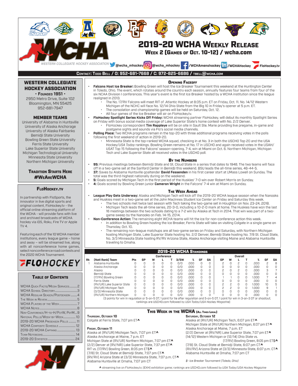 2019-20 Wcha Weekly Release Week 2 (Games of Oct