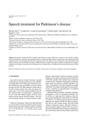 Speech Treatment for Parkinson's Disease