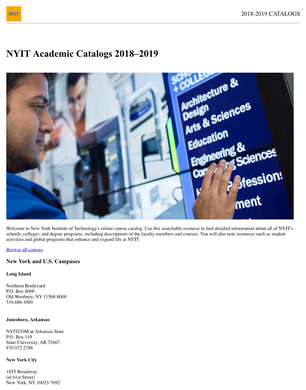 NYIT Academic Catalogs 2018–2019