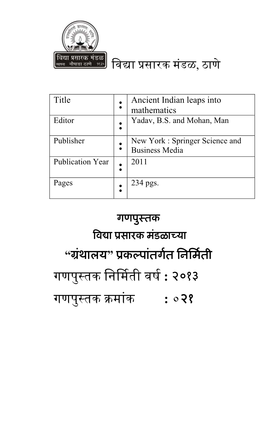 21Yadav-Mohan-Ancient Indian Leaps Into Mathematics-Copyright.Pdf