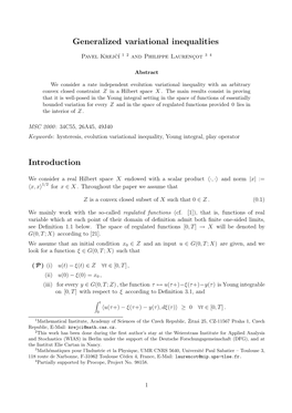 Generalized Variational Inequalities Introduction