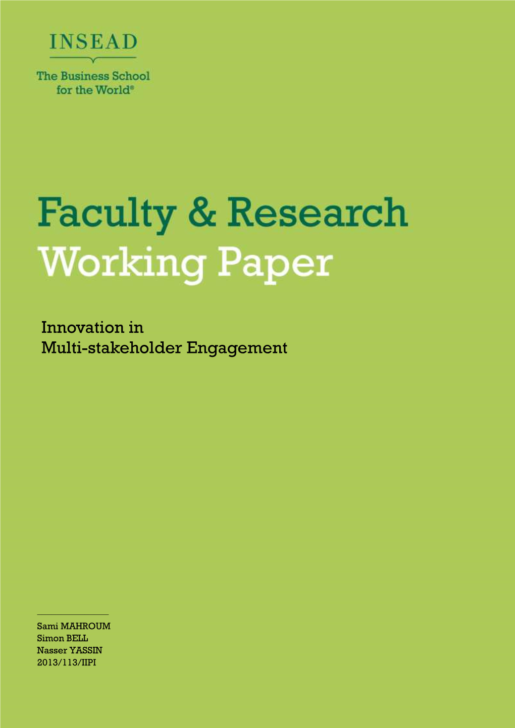 Insead Faculty & Research Working Paper