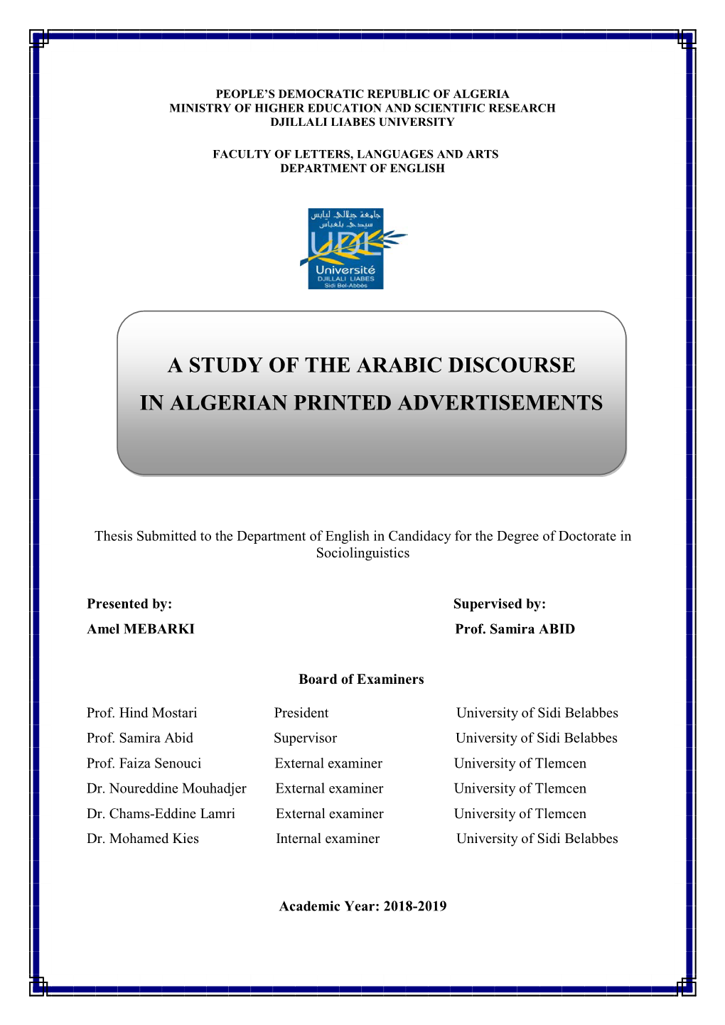 A Study of the Arabic Discourse in Algerian Printed Advertisements