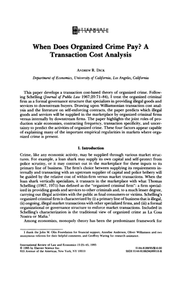When Does Organized Crime Pay? a Transaction Cost Analysis