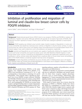 Inhibition of Proliferation and Migration of Luminal and Claudin-Low Breast Cancer Cells by PDGFR Inhibitors