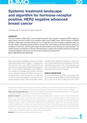 Systemic Treatment Landscape and Algorithm for Hormone-Receptor Positive, HER2 Negative Advanced Breast Cancer