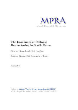 The Economics of Railways Restructuring in South Korea