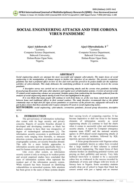 Social Engineering Attacks and the Corona Virus Pandemic