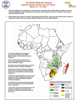 The USAID FEWS-NET Weather Hazards Impacts Assessment for Africa March 15 – 21, 2007