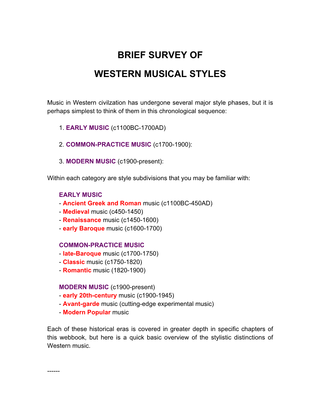 Brief Survey of Western Musical Styles