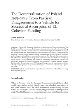 The Decentralization of Poland 1989-2018: from Partisan Disagreement to a Vehicle for Successful Absorption of EU Cohesion Funding