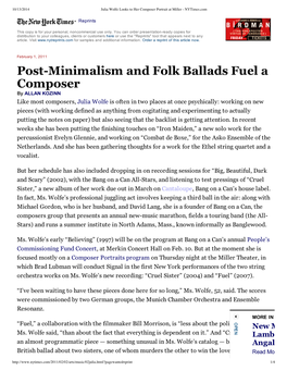Postminimalism and Folk Ballads Fuel a Composer