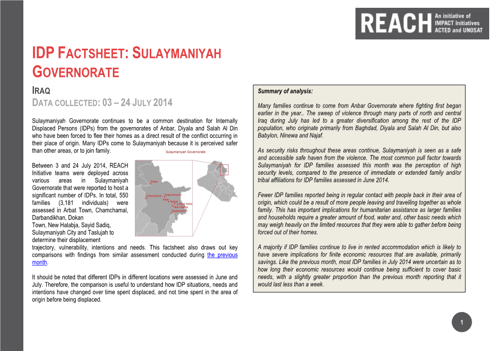 Idpfactsheet:Sulaymaniyah Governorate
