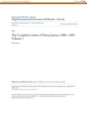 The Complete Letters of Henry James, 1880Â•Fi1883 Volume 1