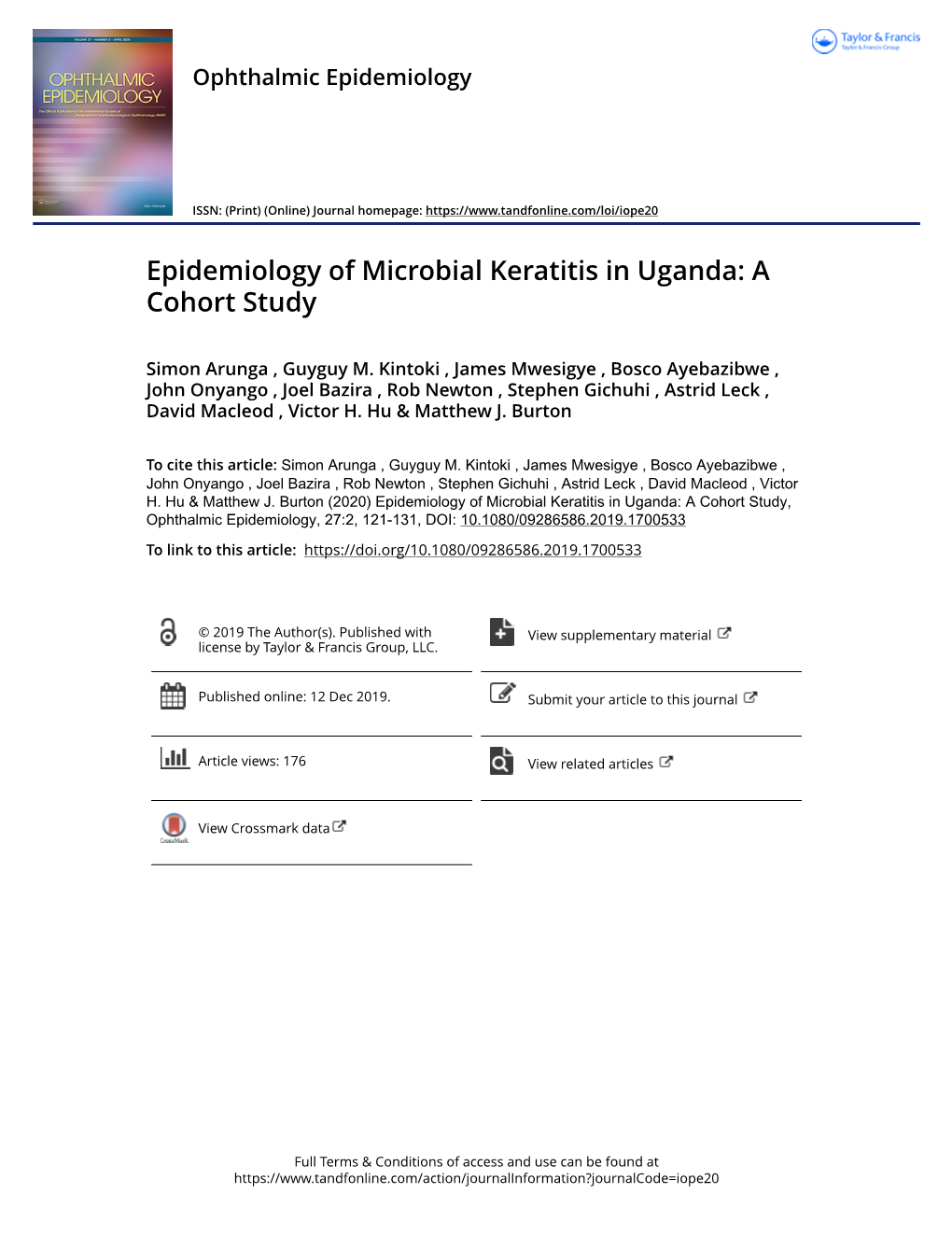 Epidemiology of Microbial Keratitis in Uganda: a Cohort Study