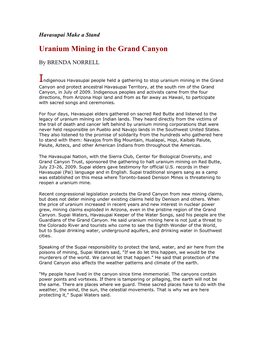 Uranium Mining in the Grand Canyon