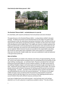 Final Article for Bath History Journal - 2014