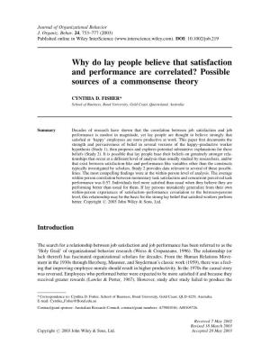 Why Do Lay People Believe That Satisfaction and Performance Are Correlated? Possible Sources of a Commonsense Theory