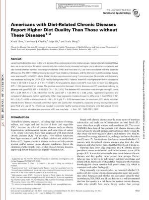 Americans with Diet-Related Chronic Diseases Report Higher Diet Quality Than Those Without These Diseases1–3