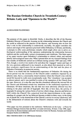 The Russian Orthodox Church in Twentieth-Century Britain: Laity and 'Openness to the World'*