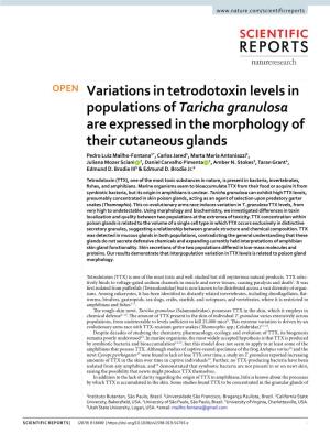 Variations in Tetrodotoxin Levels in Populations of Taricha Granulosa