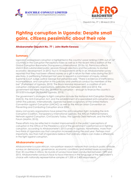 Fighting Corruption in Uganda: Despite Small Gains, Citizens Pessimistic About Their Role