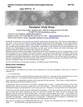 Eucalyptus Study Group ISSN 10351035---- 4603 August 2005 No