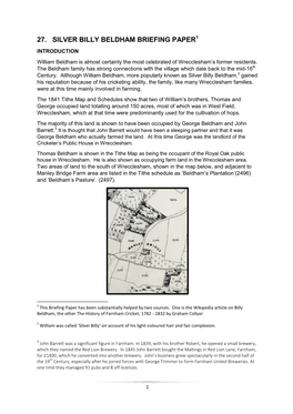 SILVER BILLY BELDHAM BRIEFING PAPER1 INTRODUCTION William Beldham Is Almost Certainly the Most Celebrated of Wrecclesham’S Former Residents