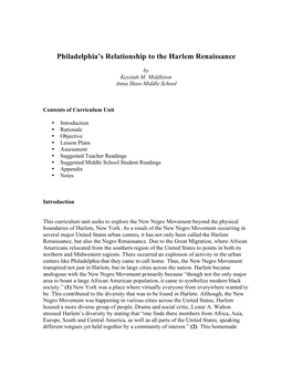 06.04.07: Philadelphia's Relationship to the Harlem Renaissance