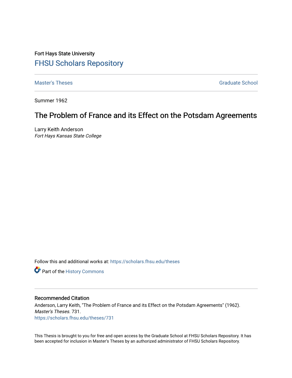 The Problem of France and Its Effect on the Potsdam Agreements