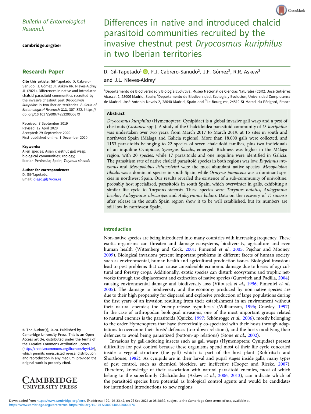 Differences in Native and Introduced Chalcid Parasitoid Communities