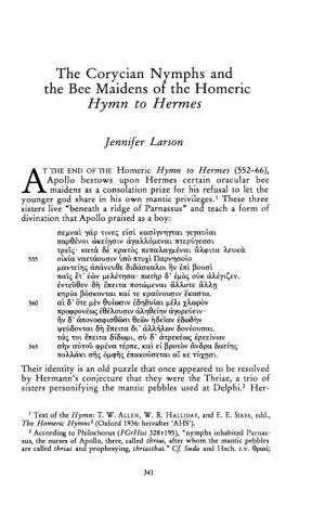 The Corycian Nrmphs and the Bee Maidens 0 the Homeric Hymn to Hermes
