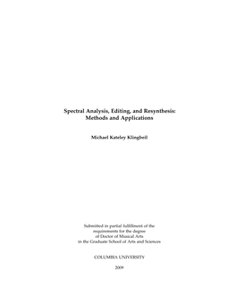 Spectral Analysis, Editing, and Resynthesis: Methods and Applications