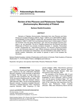 Review of the Pliocene and Pleistocene Talpidae (Soricomorpha, Mammalia) of Poland