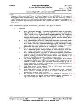 5820 Asymmetric Digital Subscriber Line (Adsl) Data Access Service