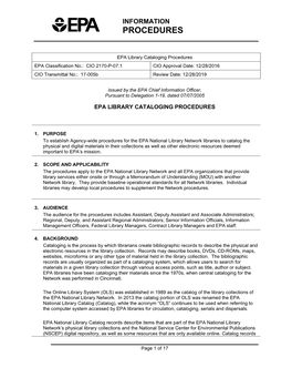 EPA Library Cataloging Procedures (PDF)