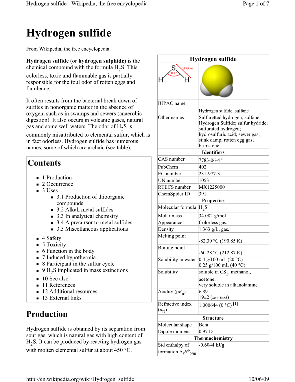 Hydrogen Sulfide - Wikipedia, the Free Encyclopedia Page 1 of 7