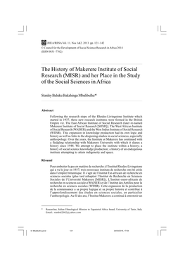 The History of Makerere Institute of Social Research (MISR) and Her Place in the Study of the Social Sciences in Africa
