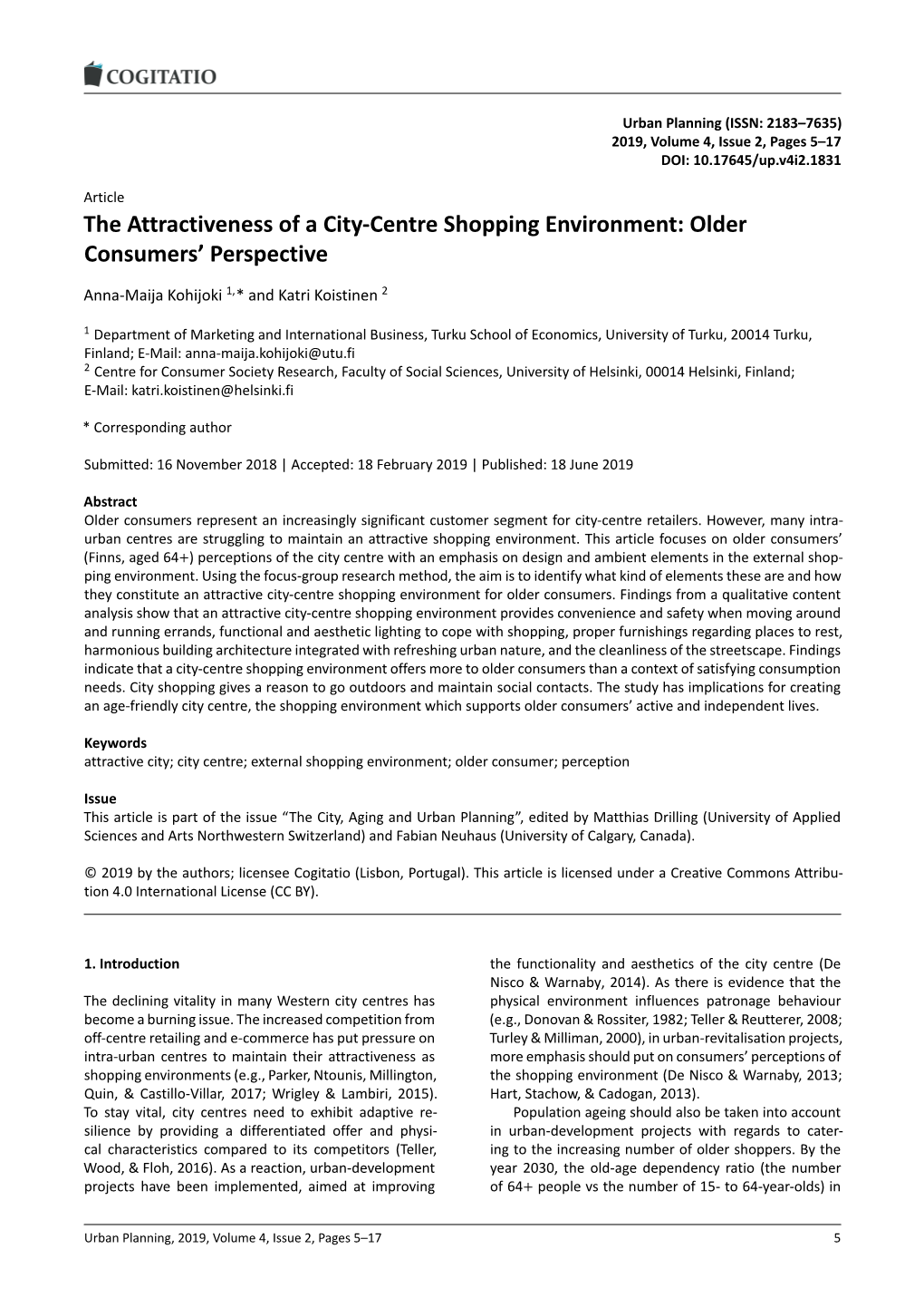 The Attractiveness of a City-Centre Shopping Environment: Older Consumers’ Perspective