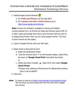 CONNECTING YOUR DEVICE to GOOGLE CLOUD PRINT Information Technology Services