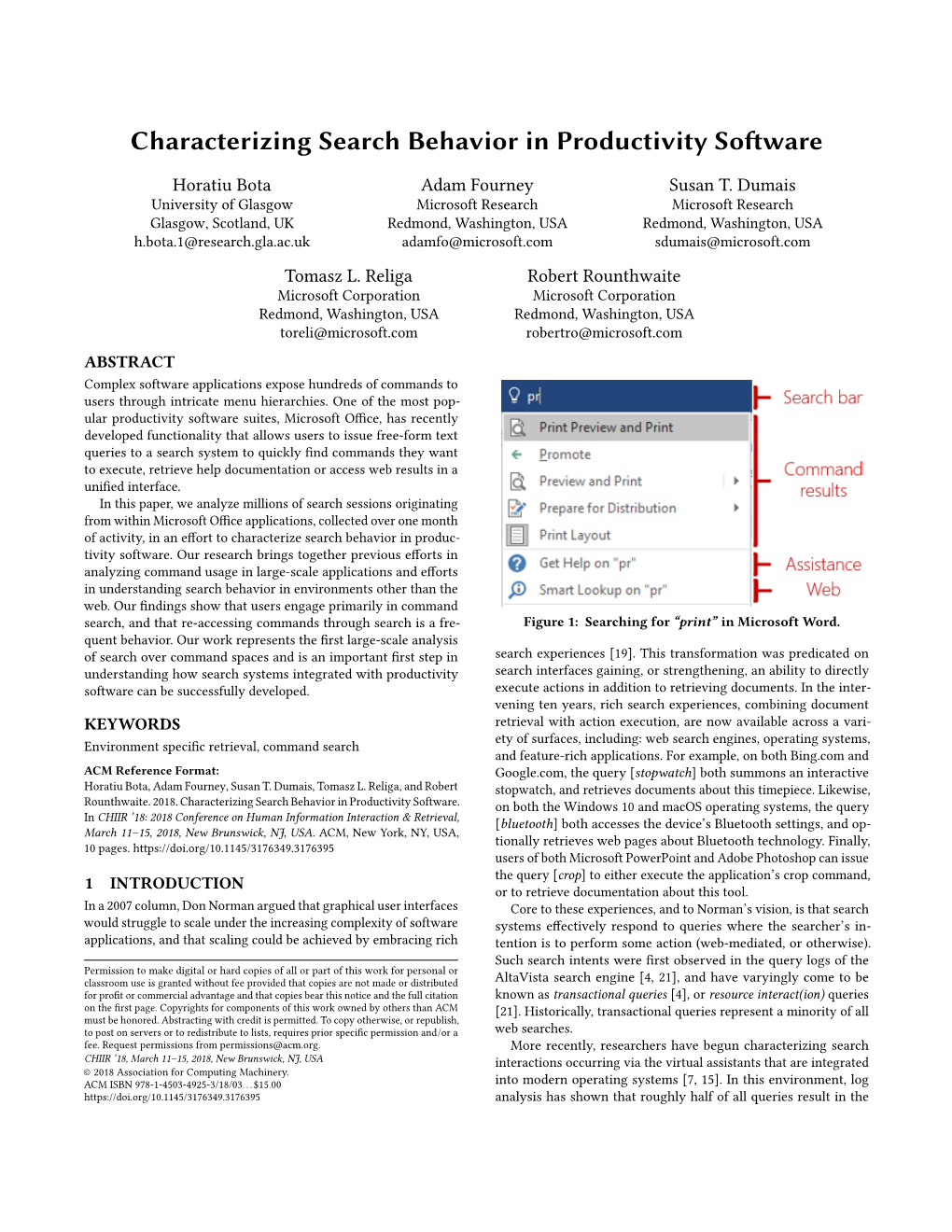 Characterizing Search Behavior in Productivity Software