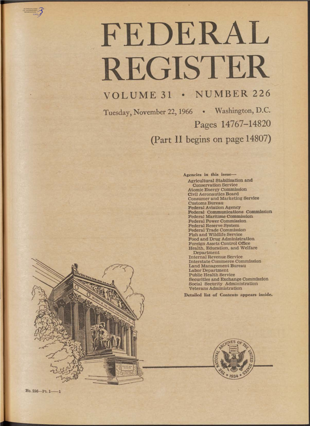 Federal Register Volume 31 • Number 226