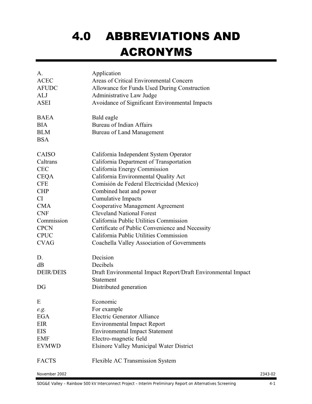 4.0 Abbreviations and Acronyms