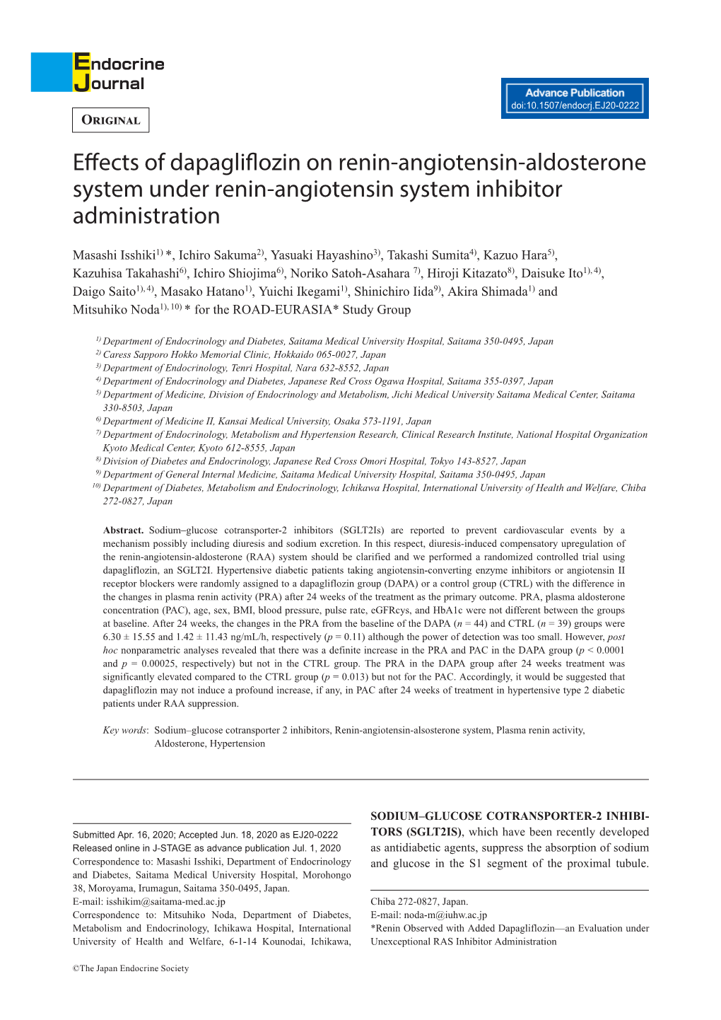 Effects of Dapagliflozin on Renin-Angiotensin-Aldosterone System Under Renin-Angiotensin System Inhibitor Administration