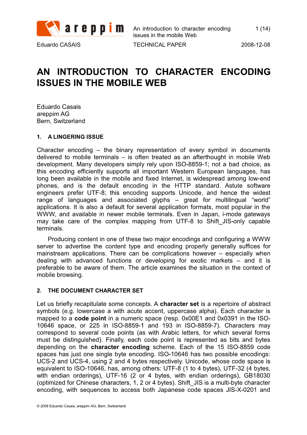 Character Encoding in Mobile Documents
