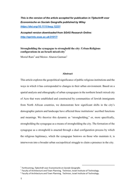 Urban-Religious Configurations in an Israeli Mixed-City* Moriel Ram† and Meirav Aharon Gutman‡